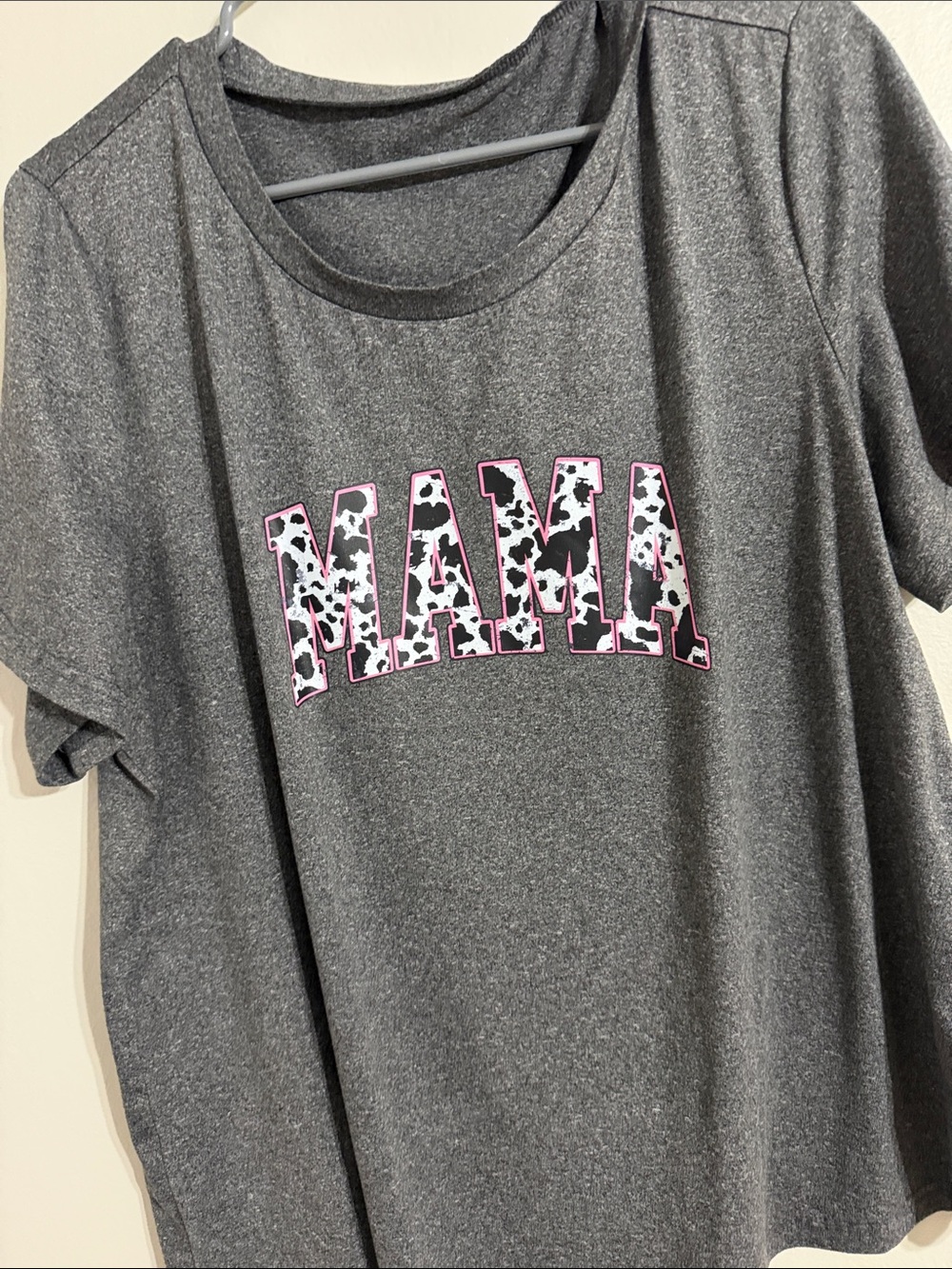 SHEIN Gray 'MAMA' Graphic Tee with Pink-Outlined Cow Print